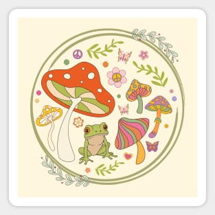 Retro Frog and Mushrooms Magnet